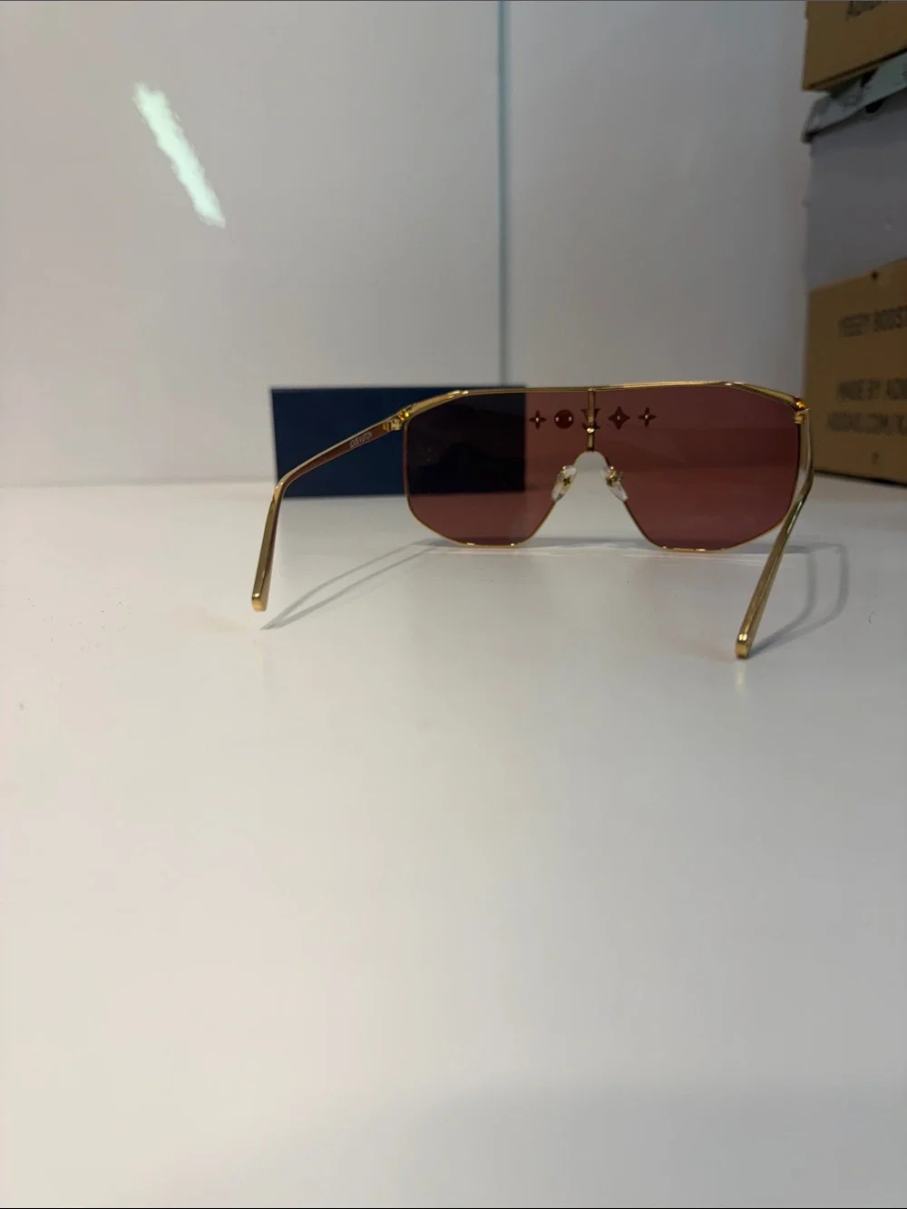 Like new women’s Louis Vuitton Gold Frame Brown Lens Women's Shield Sunglasses